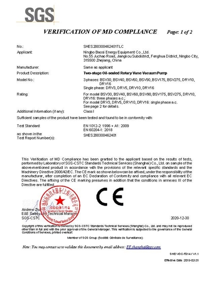 China Ningbo Baosi Energy Equipment Co., Ltd. certificaciones